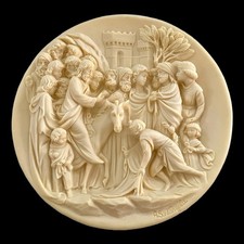 Vintage 1987 Studio Dante Volteradici Christ Entry Jerusalem Alabaster Plate 8.5 picture