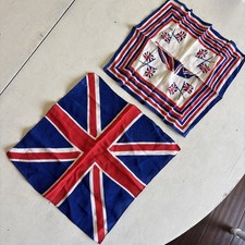 Vintage Lot of 2 British Handkerchief Scarf WW II Flag 11” x 11” Feels like Silk picture