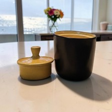 Vintage Mikasa Saffron Sugar Bowl with Lid Terra Stone E1357 Yellow Brown MINT picture