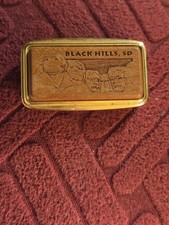 Vintage Black Hills SD Brass Money Clip Mount Rushmore Wood Inlay Souvenir 2