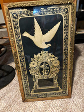 Framed death memorial, 1892 white dove.  Vintage 28”x16” framed. picture