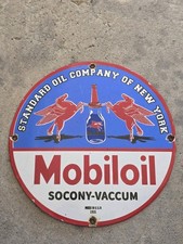 VINTAGE MOBILOIL STANDARD OIL COMPANY OF NEW YORK PORCELAIN SIGN 12