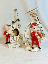 PAIR Vintage Lipper & Mann Red Pixie Musical Elves Playing Bass Tuba JAPAN 1956 picture