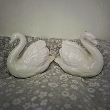 Pair of White Swan Figurines - Bird Figurine Set, Swan Bird Species (2) picture