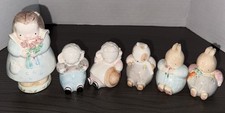 Vintage Michel & Co Porcelain Lot Girl, Sheep, Dog, Bunnies Set Of 6 picture