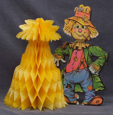 Vintage Beistle Double Side Die Cut Thanksgiving Scarecrow Tissue Honeycomb 1979 picture