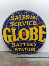 Vintage GLOBE BATTERY SALES SERVICE Porcelain Sign Original Rare 2 Sided 20” picture