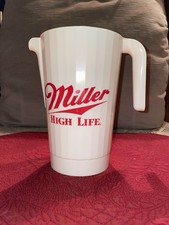 Vintage Miller High Life Beer Pitcher White Plastic Bar Collectible Red Logo picture