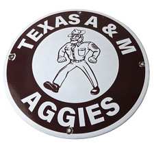 Vintage Texas A&M Sign - College Football Aggies Gas Service Pump Porcelain Sign picture