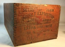 Vtg Antique Wood Crate Red Cross Dynamite Dupont High Explosives Dovetail Box picture