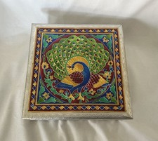 Decorative Silver Multicolor Peacock Design Compartmented Box with Lid picture