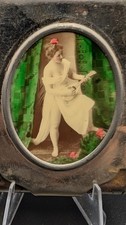 Vintage Rare Antique National Cafe Chicago Match Safe Nickel Celluloid Girl Lute picture