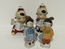 Vintage 4 Figurines  baseball player boy w Umbrella Boxer Japan ceramic figurine picture