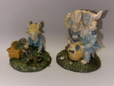 2 Vintage Pier 1 Imports Resin Easter Bunny Rabbit Figurines Mini 2” picture