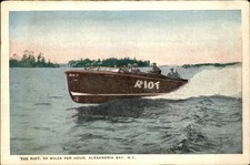 Alexandria Bay NY The Riot Speed Boat Wagoner Powers Advert Vintage Postcard picture