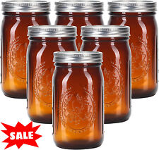 Amber Glass Mason Jars 32 oz Wide Mouth with Airtight Lids & Bands 6 Pack Large picture