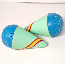 Vintage Ceramic Ice Cream Cone Salt and Pepper Shakers Set Blue Speckled Retro picture