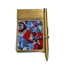 Vintage Judith Leiber Swarovski Crystal Mini Notepad & Pen Set – Gold Tone Italy picture