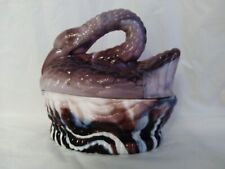 Vintage  Slag Glass Swan On Nest Covered Dish Marbled Purple White picture