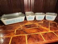 Pre 1960s Rare Full Set Turquoise Blue Amish Butterprint Pyrex Original Lids picture