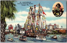 Vintage 1949 Linen Postcard, Gasparilla Carnival Entering Harbor, Tampa, Florida picture