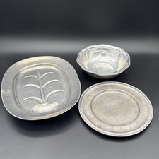 Vintage Wilton Armetale Pewter-Look 3pc Set - Meat Platter, Bowl & Plate Lot picture