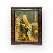 Antique Saint Anne and Young Virgin Mary Lithograph Framed Religious Art 25x31 picture