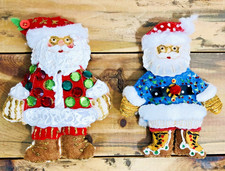 VTG Bucilla Mary Engelbreit Felt Christmas Santa Ornaments Set of 2 Rare picture