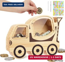 Wooden Piggy Bank for Kids, Unbreakable Coin Bank, Cement Tanker picture