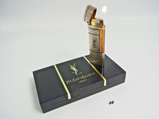 Working Yves Saint Laurent YSL Gas Lighter Granite Silver Plated w/Box & flint picture