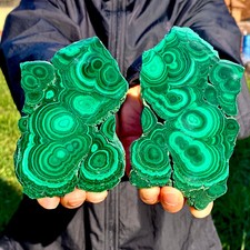 1.55LB A Pair Natural Green Malachite Crystal Flaky Pattern Ore Specimen picture