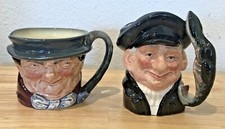 VINTAGE ROYAL DOULTON LOT TONY WELLER & LOBSTER MAN SMALL PORCELAIN TOBY MUG picture