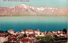 Montreux Palace Hotel Cygne Mountains Postcard PM WOB Note Letter Switzerland picture