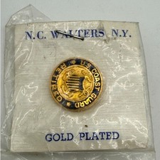 Vintage NC Walters NY US Coast Guard Retired Gold Plated Enamel Lapel Pin New picture