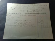 RARE 1885 LETTER OSCAR MINDRUP GENERAL MERCHANDISE STORE WELLINGTON MISSOURI picture