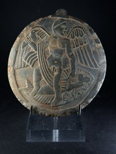 ANCIENT NEAR EASTERN STONE CARVED ROUNDEL WINGED FEMALE DEITY CIRCA 100-200 AD picture