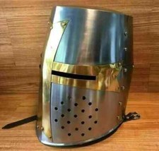 Medieval Ancient Templar Helmet Brass Knight Armor Closed SCA Larp Helmet Play picture