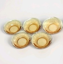 Set of 5 Amber Bowls Dessert Fruit Dish Fostoria Fairfax Vtg 12-sided Panelled picture