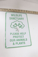 Wildlife Sanctuary Sign Metal Tin White/Green 12" x 8"  picture
