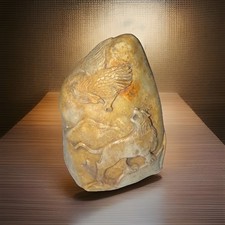 Vintage 3 1/2” Chinese Natural Stone Shoushan Carving Lions And Eagle Statue picture