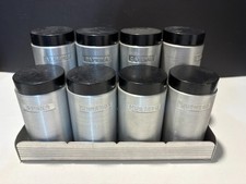 Vintage Mid Century MCM Aluminum 8 Jar Kitchen Spice Rack Set picture