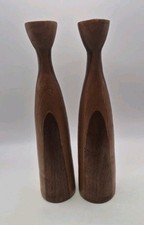 2- Vintage Danish Carved Wood Candlestick Holders 9