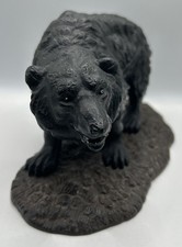 Antique Numbered Cast Iron Grizzly Bear Doorstop Bookend on Base Cabin Decor picture