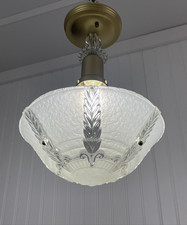 RESTORED Vtg Semi Flush Mount Glass Fixture Art Deco Ceiling Light 1920s 1940s picture