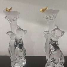 Rare Retired Lenox Crystal Cats Candlesticks  Holder W/gold Butterflies 8