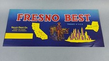 10 Original Vintage  Dead Stock FRESNO BEST Valley Fruit Paper Crate Label picture