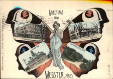 Webster MA Butterfly Multi-Voew Webster H. C. Branch c1907 Vintage Postcard bhn picture