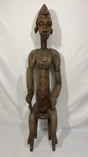 Vintage African Senufo Seated Male Figure Carved Wood Statue 45in or 114 cm picture