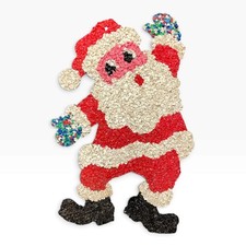 Vintage Melted Plastic Popcorn Santa Claus Christmas Wall Hanging Decor 1970s picture