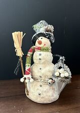 Glittered Resin Snowman Holding Bucket Of Snowballs & Broom picture